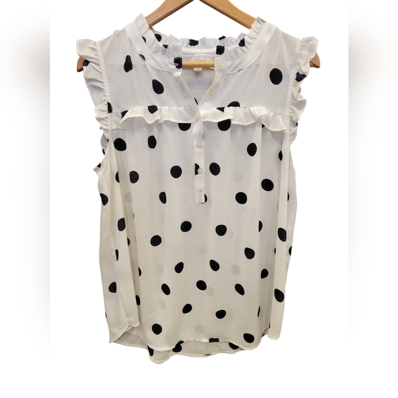 LOFT M Polka Dot Shell With Ruffle Detail - Picture 1 of 3